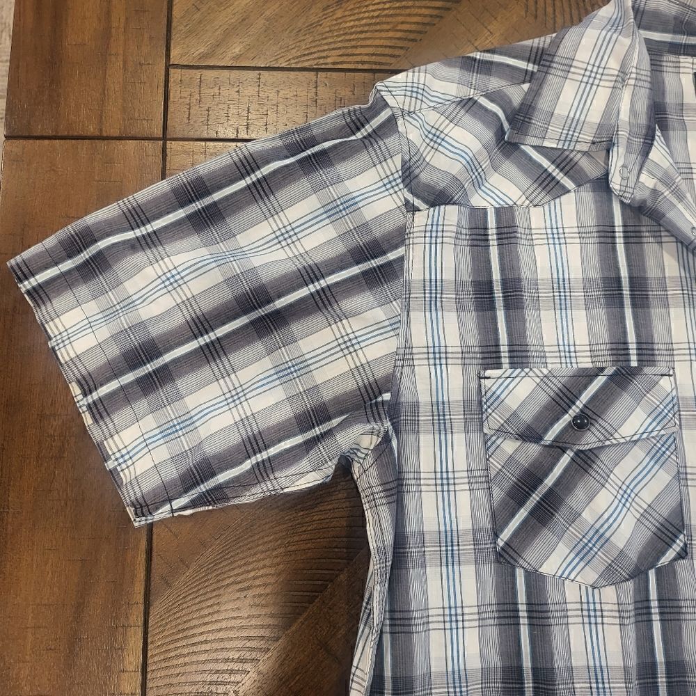 Men's Dickies plaid short sleeve button down Large blue, white, grey - Picture 3 of 4
